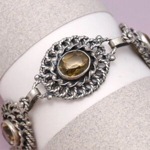 Vintage Arts & Crafts Natural Citrine Sterling Silver Bracelet 24 Grams 7.25”